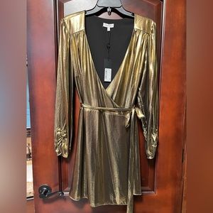 Gianni Bini gold shimmer cocktail wrap around dress size Large